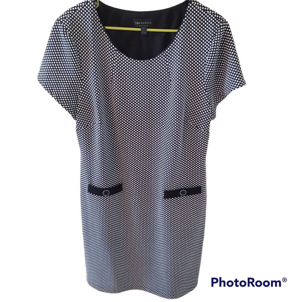 Connected apparel black and white polka dot dress. Size 16.